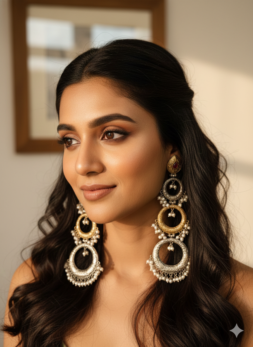 Designer Dual-Tone Circular Chandelier Danglers