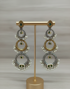 Designer Dual-Tone Green Stone Pearl Long Danglers