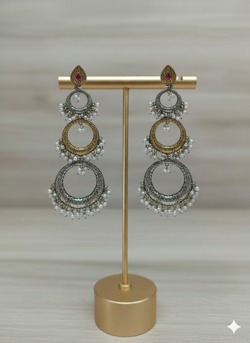 Designer Dual-Tone Circular Chandelier Danglers