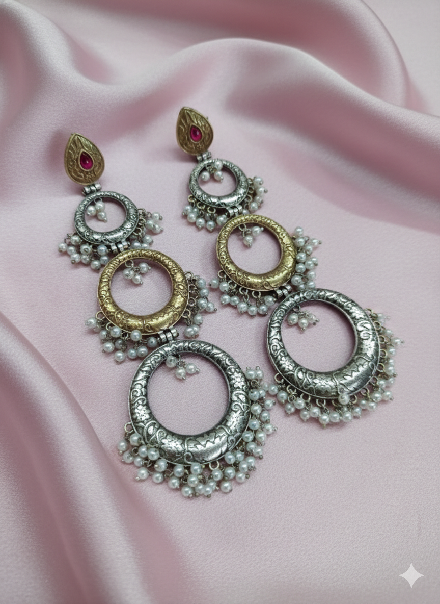 Designer Dual-Tone Circular Chandelier Danglers