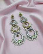 Designer Dual-Tone Green Stone Pearl Long Danglers