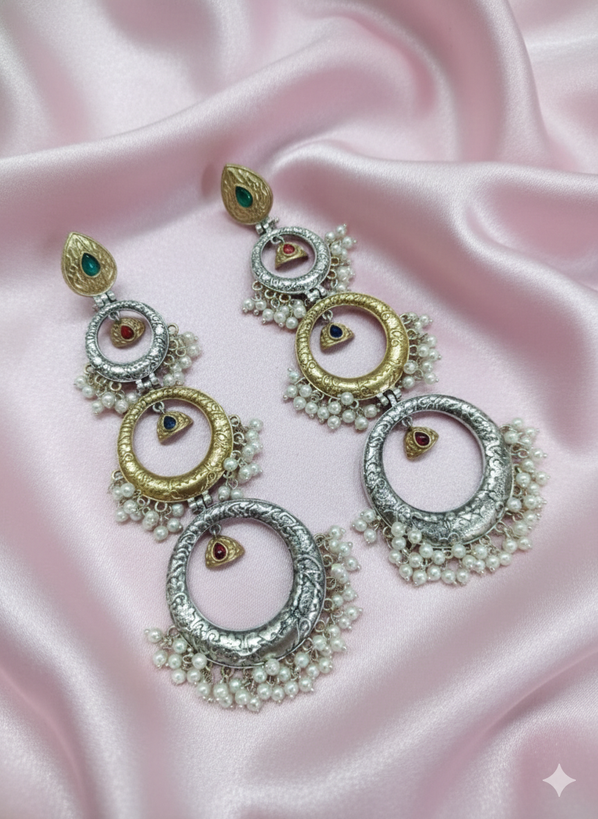 Designer Dual-Tone Multi-Layer Long Danglers