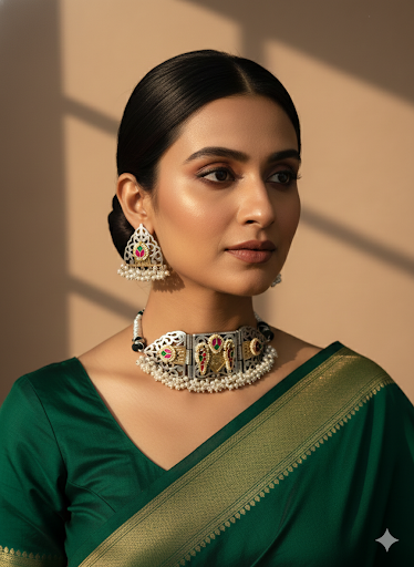 Handcrafted Pachi Kundan Dual-Tone Choker Set