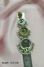 Designer Dual-Tone Green Stone Pearl Long Danglers