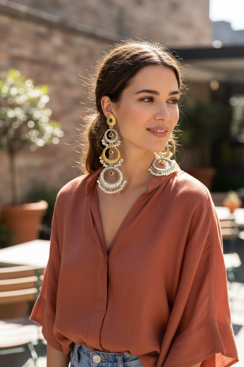 Designer Dual-Tone Multi-Layer Long Danglers