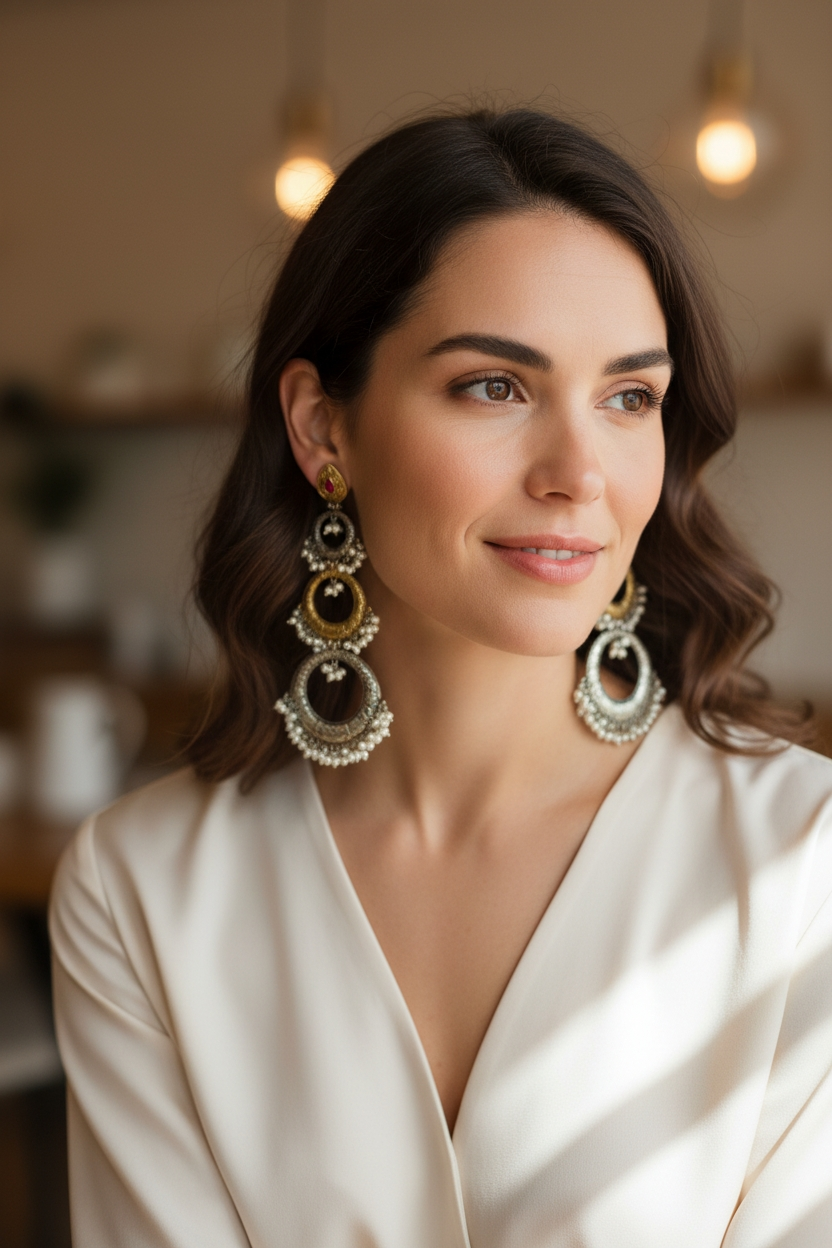 Designer Dual-Tone Circular Chandelier Danglers