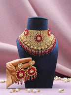 Moissanite Bridal Choker Necklace with Silver Foil Kundan Work & Semi-Precious Stones